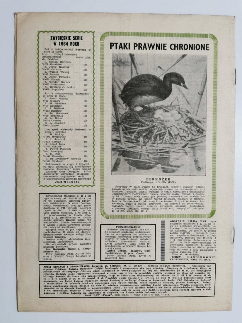 HODOWCA GOŁĘBI POCZTOWYCH NR 4 1965