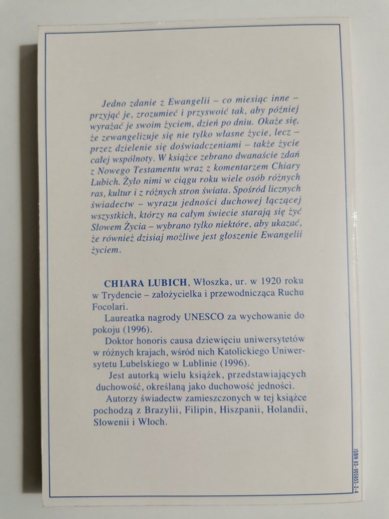 PISAĆ EWANGELIĘ ŻYCIEM - Chiara Lubich 1998