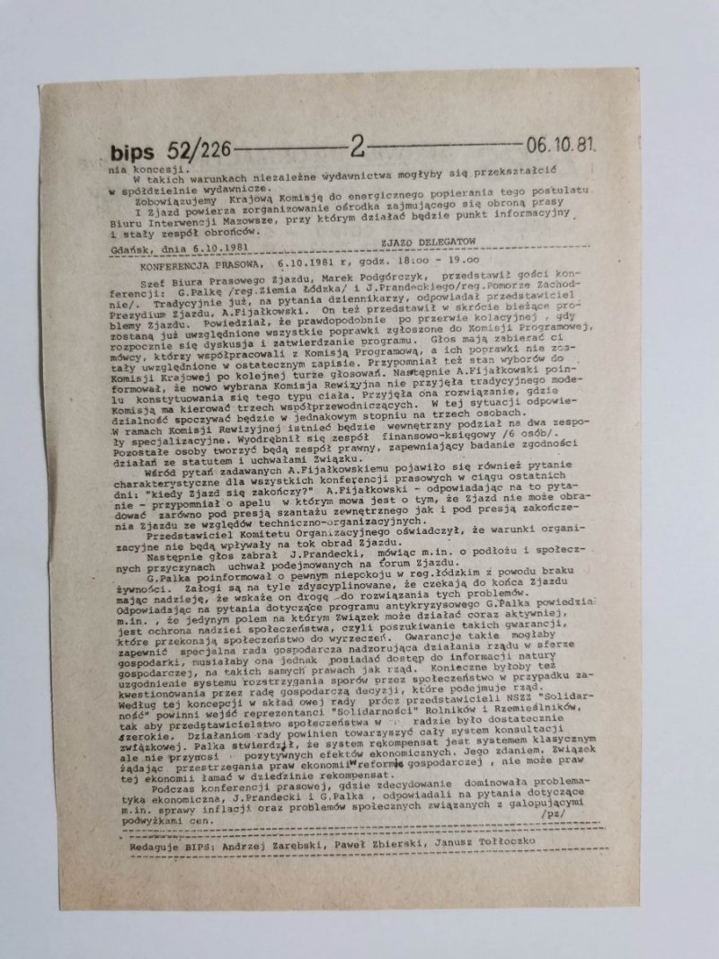 BIPS SERWIS INFORMACYJNY NR 52/226 GDAŃSK 06.10.81