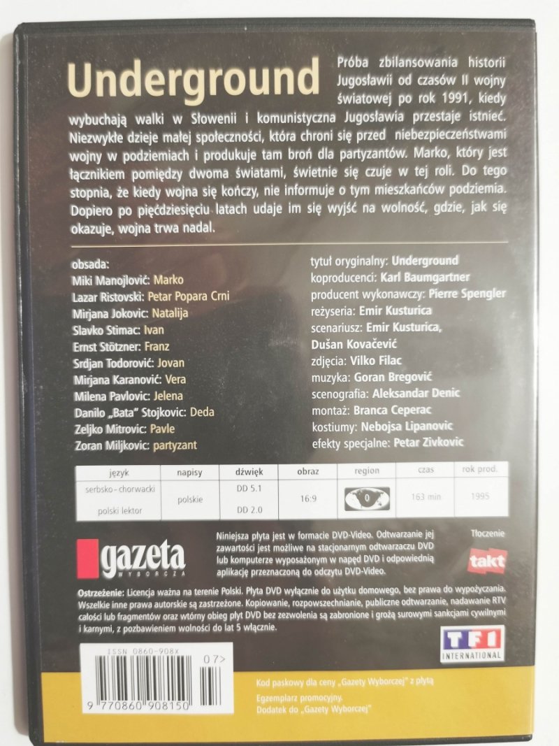 DVD. UNDERGROUND. REŻ. EMIR KUSTURICA