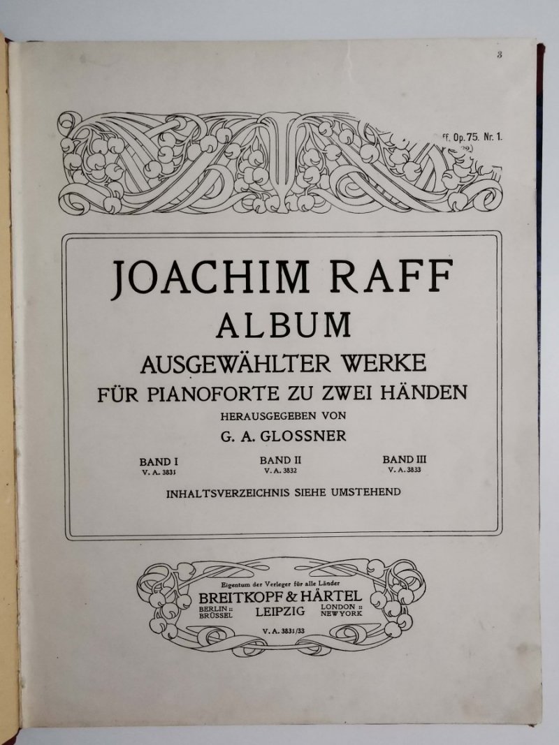 JOACHIM RAFF ALBUM AUSGEWAHLTER WERKE FUR PIANOFORTE ZU ZWEI HANDEN 