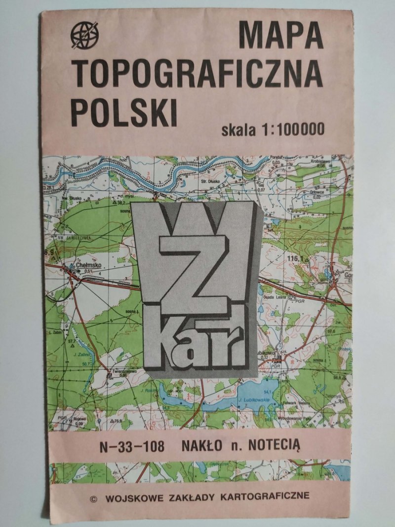 MAPA TOPOGRAFICZNA POLSKI 1:100 000 N-33-108 NAKŁO N. NOTECIĄ
