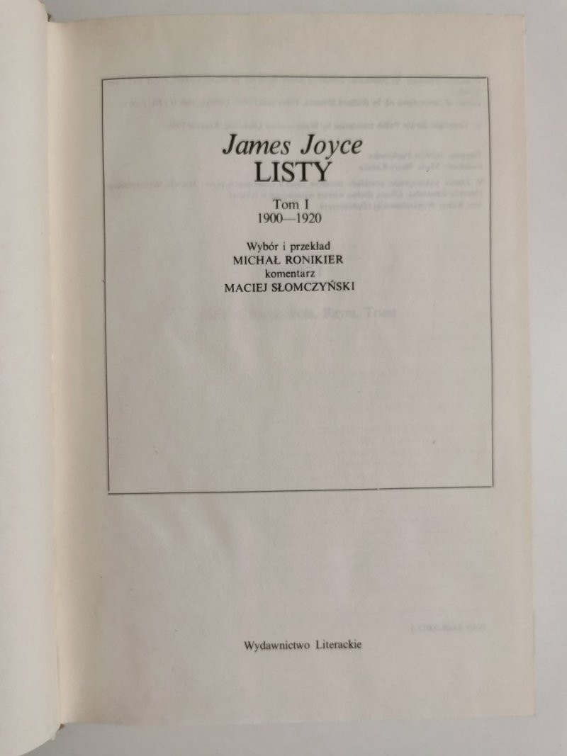 LISTY TOM I 1900-1920 - James Joyce 1986