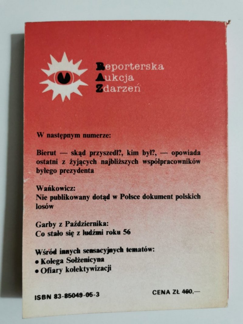 REPORTERSKA AUKCJA ZDARZEŃ TOM 3 BIAŁE PLAMY 1989