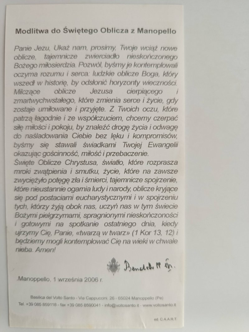 ŚWIĘTE OBLICZE MANOPPELLO
