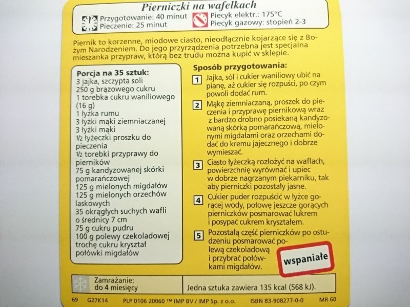 KARTA KULINARNA NR 14 PIERNICZKI NA WAFELKACH
