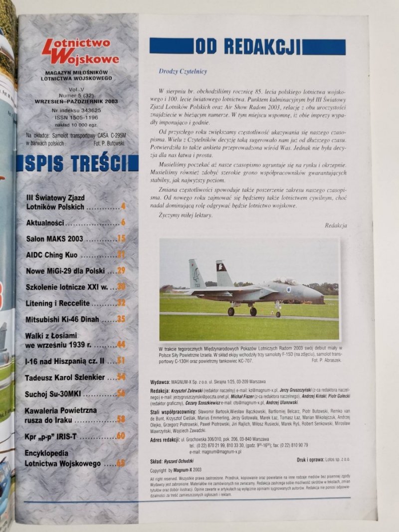 LOTNICTWO WOJSKOWE NR 5 2003 WRZESIEŃ-PAŹDZIERNIK