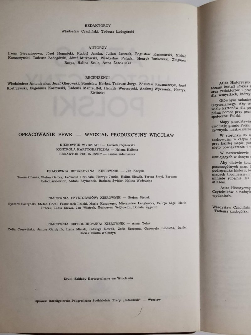 ATLAS HISTORYCZNY POLSKI - red. Wł. Czapliński 1967
