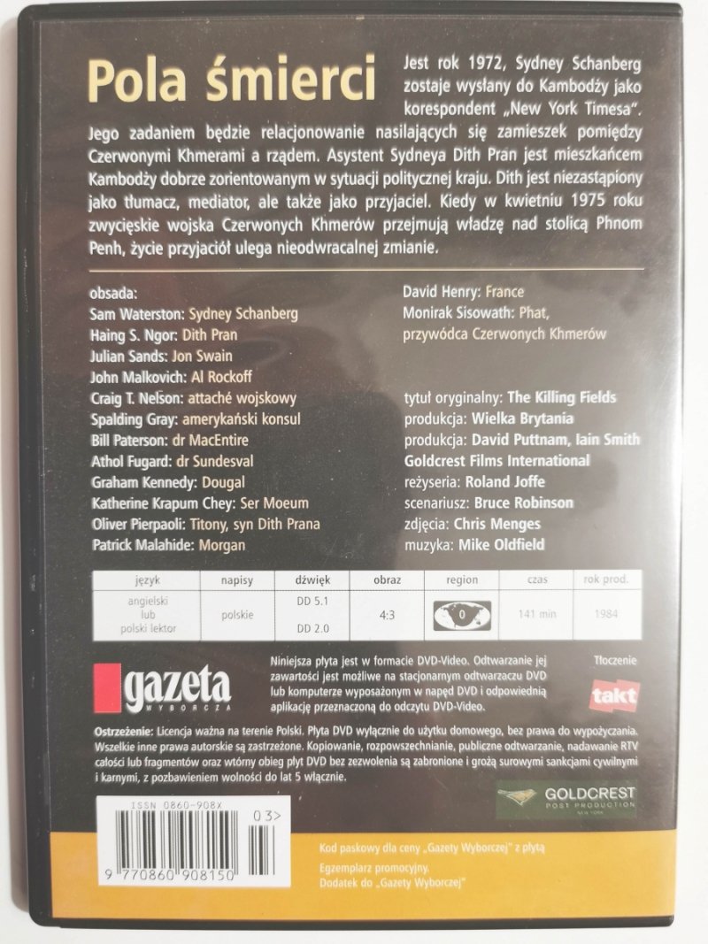 DVD. POLA ŚMIERCI. SAM WATERSTON