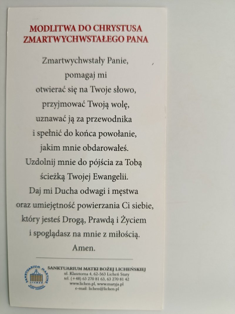 MODLITWA DO CHRYSTUSA ZMARTWYCHWSTAŁEGO PANA