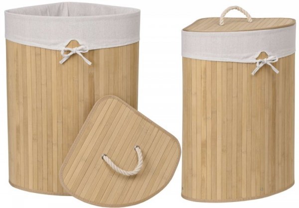 Kosz narożny na pranie bambusowy z pokrywą natural 60L
