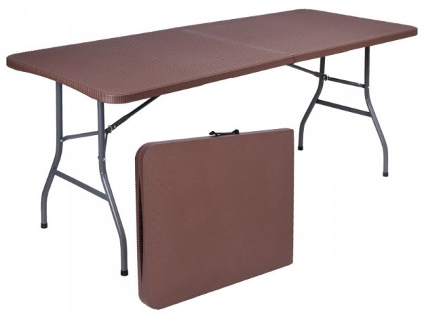 Zestaw cateringowy Rattan brąz stół 180 cm+ 2 ławki