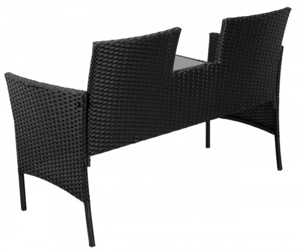 Ławka ogrodowa z technorattanu sofa CORDOBA czarna z beżowymi poduszkami