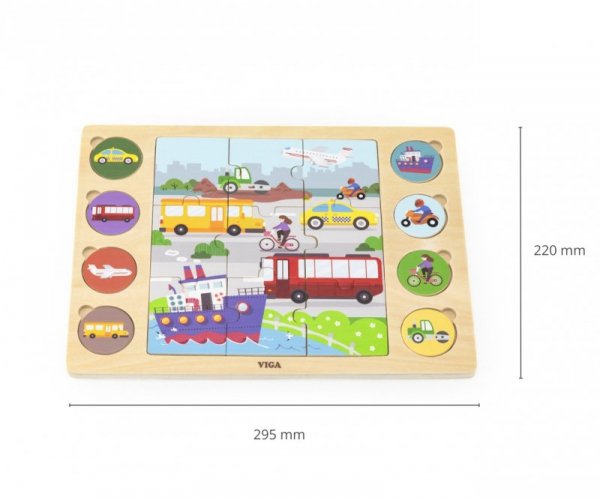 Viga 44742 Zestaw puzzli na podkładce- dopasuj cienie - środki transportu