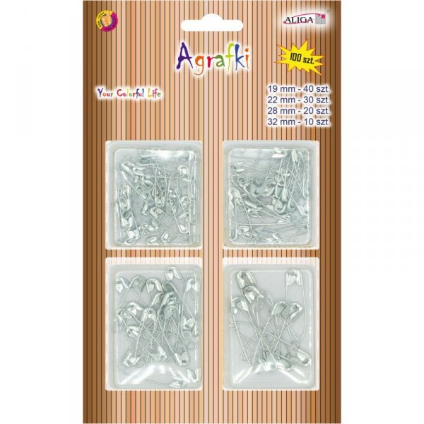Agrafki srebrne mix wielkości (100 szt.) AGR-3103 ALIGA