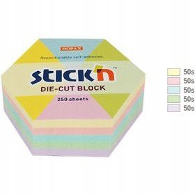 Notes sześciokąt, 61X70MM, MIX 5 KOL. pastelowych 250KART 21826 STICK`N