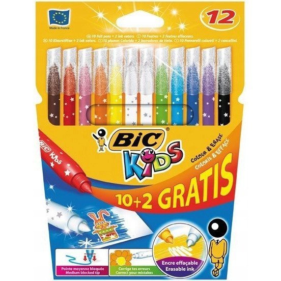 Flamastry 10+2 BIC KIDS COLOUR ERASE 9202953 Magic Felt Pens