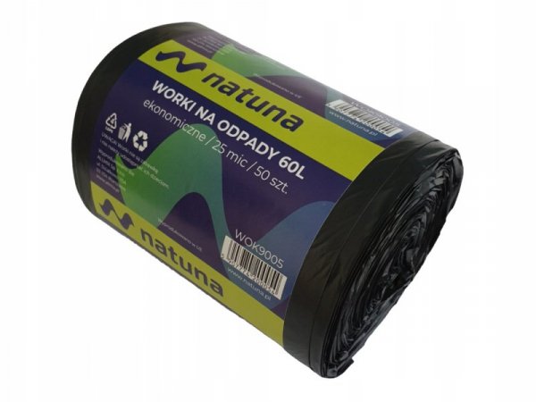 Worki na śmieci 60L 25mic LDPE ekonomiczne NATUNA (50szt)