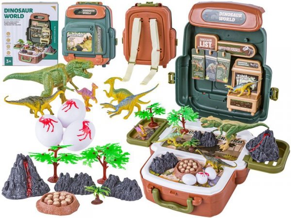 Duży Zestaw Dinozaurów W Plecaku Figurki W Walizce DINOZAURY Wulkan Akcesoria 30 El.