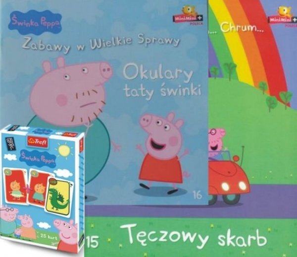 Świnka Peppa zestaw 2 książek + karty Piotruś (Okulary taty świnki, Tęczowy skarb)