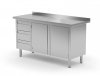 Stół przyścienny szafka z trzema szufladami i drzwiami na zawiasach - szuflady po lewej stronie 1500 x 700 x 850 mm POLGAST 137157-L 137157-L