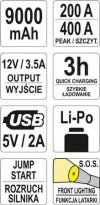 URZĄDZENIE ROZRUCHOWE-POWER BANK 9000mAh YATO YT-83081 YT-83081