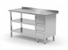 Stół przyścienny szafka z trzema szufladami i dwiema półkami - szuflady po prawej stronie 1300 x 700 x 850 mm POLGAST 125137-3-P/2 125137-3-P/2