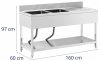 Stół ze zlewem - dwukomorowy - stal nierdzewna - 160 x 60 x 97 cm - Royal Catering 10013159 RCGS-2B1600D6