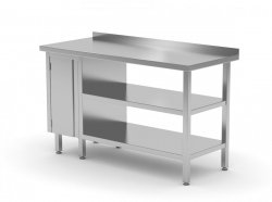 Stół przyścienny szafka z drzwiami na zawiasach i dwiema półkami - szafka po lewej stronie 1000 x 600 x 850 mm POLGAST 126106-L/2 126106-L/2