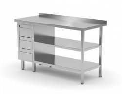 Stół przyścienny szafka z trzema szufladami i dwiema półkami - szuflady po lewej stronie 800 x 700 x 850 mm POLGAST 125087-3-L/2 125087-3-L/2