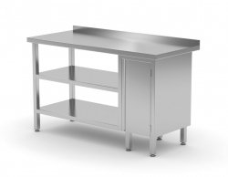 Stół przyścienny szafka z drzwiami na zawiasach i dwiema półkami - szafka po prawej stronie 1300 x 700 x 850 mm POLGAST 126137-P/2 126137-P/2