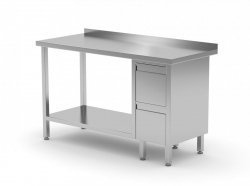 Stół przyścienny szafka z dwiema szufladami i półką - szuflady po prawej stronie 1800 x 600 x 850 mm POLGAST 125186-P 125186-P