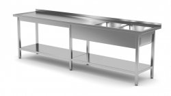 Stół z dwoma zlewami i półką wzmocniony - komory po prawej stronie 2300 x 600 x 850 mm POLGAST 222236-6-P 222236-6-P