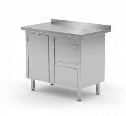 Stół przyścienny szafka z dwiema szufladami i drzwiami na zawiasach - szuflady po prawej stronie 1000 x 600 x 850 mm POLGAST 135106-P 135106-P