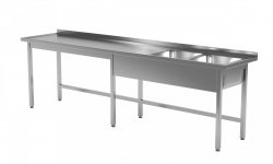 Stół z dwoma zlewami bez półki - komory po prawej stronie 2200 x 600 x 850 mm POLGAST 221226-6-P 221226-6-P