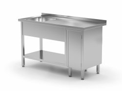 Stół ze zlewem, półką i szafką z drzwiami na zawiasach - komora po prawej stronie 1700 x 600 x 850 mm POLGAST 216176-P 216176-P