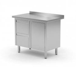 Stół przyścienny szafka z dwiema szufladami i drzwiami na zawiasach - szuflady po lewej stronie 1000 x 700 x 850 mm POLGAST 135107-L 135107-L
