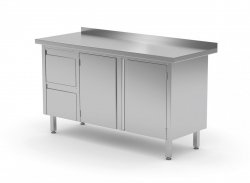 Stół przyścienny szafka z dwiema szufladami i drzwiami na zawiasach - szuflady po lewej stronie 1100 x 700 x 850 mm POLGAST 132117-L 132117-L