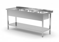 Stół z trzema zlewami i półką - komory po prawej stronie 1700 x 600 x 850 mm POLGAST 224176-P 224176-P