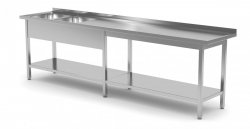 Stół z dwoma zlewami i półką wzmocniony - komory po lewej stronie 2600 x 700 x 850 mm POLGAST 222267-6-L 222267-6-L