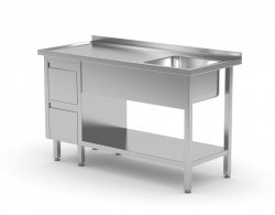 Stół ze zlewem, półką i szafką z dwiema szufladami - komora po prawej stronie 1600 x 600 x 850 mm POLGAST 215166-P 215166-P