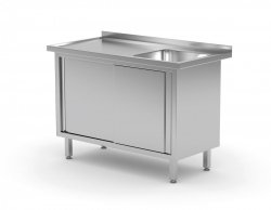 Stół ze zlewem, szafka z drzwiami suwanymi - komora po prawej stronie 1300 x 600 x 850 mm POLGAST 217136-P 217136-P