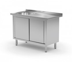 Stół ze zlewem, szafka z drzwiami suwanymi - komora po lewej stronie 1800 x 600 x 850 mm POLGAST 217186-L 217186-L