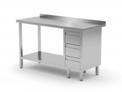 Stół przyścienny szafka z trzema szufladami i półką - szuflady po prawej stronie 1900 x 600 x 850 mm POLGAST 125196-3-P 125196-3-P