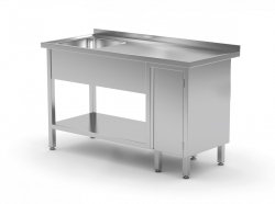 Stół ze zlewem, półką i szafką z drzwiami na zawiasach - komora po lewej stronie 1600 x 600 x 850 mm POLGAST 216166-L 216166-L