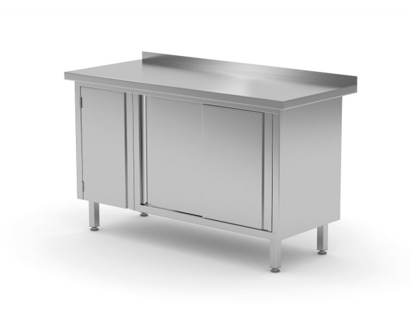 Stół przyścienny z szafką i drzwiami suwanymi - drzwi na zawiasach po lewej stronie 1500 x 700 x 850 mm POLGAST 134157-L 134157-L
