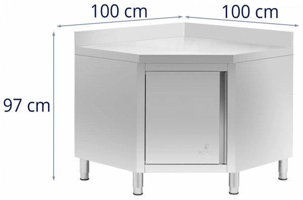  Szafka narożna - stal nierdzewna - rant - 100 x 100 cm - Royal Catering 10013315 RCCC-1000SB 
