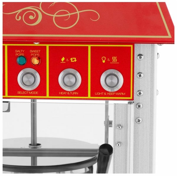 Retro maszyna do popcornu z wózkiem- czerwona - 1600 W - 5 kg/h Royal Catering 10012713 RCPW-16E.1-2F