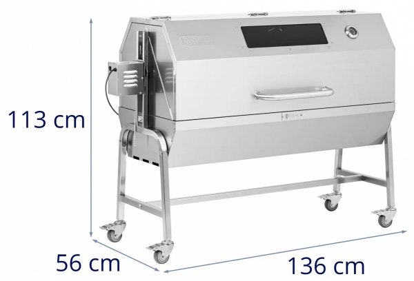  Grill węglowy z rożnem na prosiaka - z silnikiem - 40 kg - długość rożna: 138 cm - stal nierdzewna - wiatrochron - Royal Catering 10013233 RCSG-61PP