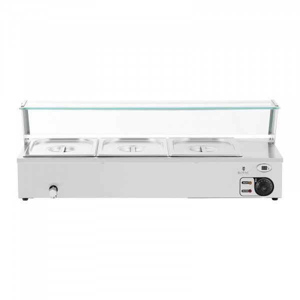 Bemar - 2000 W - 3 GN 1/2 - kranik spustowy - szklana osłona ROYAL CATERING 10012621 RCBM_GN1/2_2